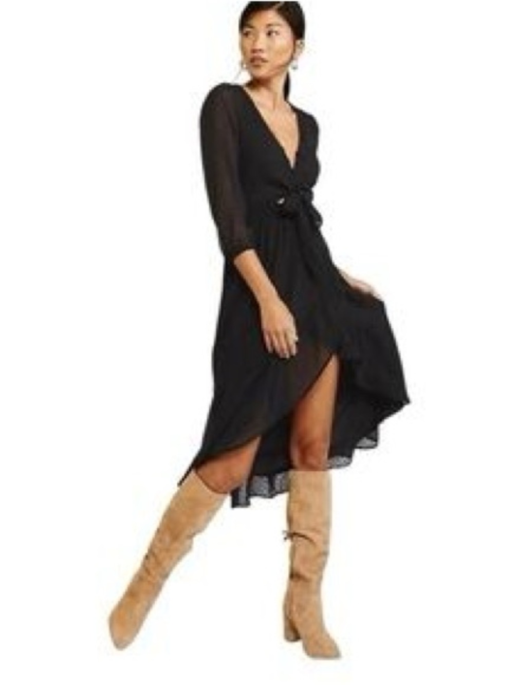 Abercrombie & Fitch Black Tie-Front V-Neck Maxi Dress